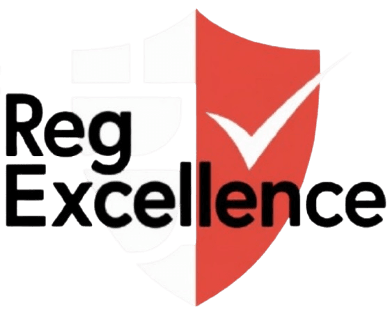 Reg Excellence shield and check mark brand identity